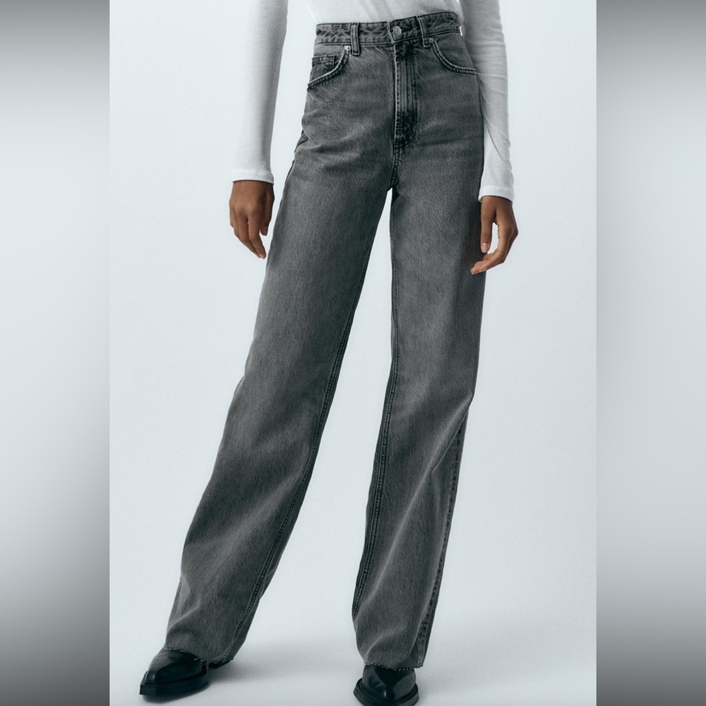Zara Women's Black Wide Leg High Rise Jeans